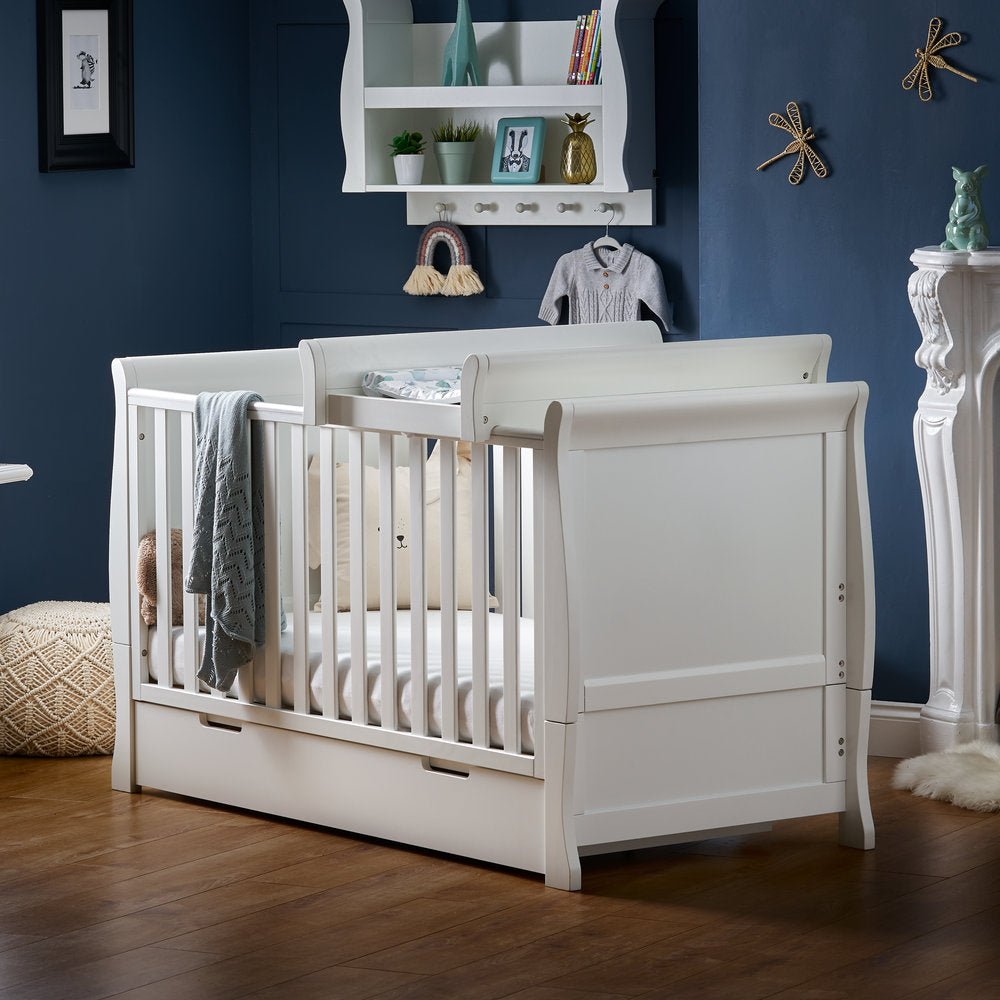 Obaby - Stamford Classic Sleigh Cot Bed with Drawer & Cot Top Changer - My Nursery Furniture Co