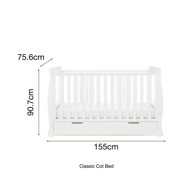 Obaby - Stamford Classic Sleigh Cot Bed with Drawer & Cot Top Changer - My Nursery Furniture Co