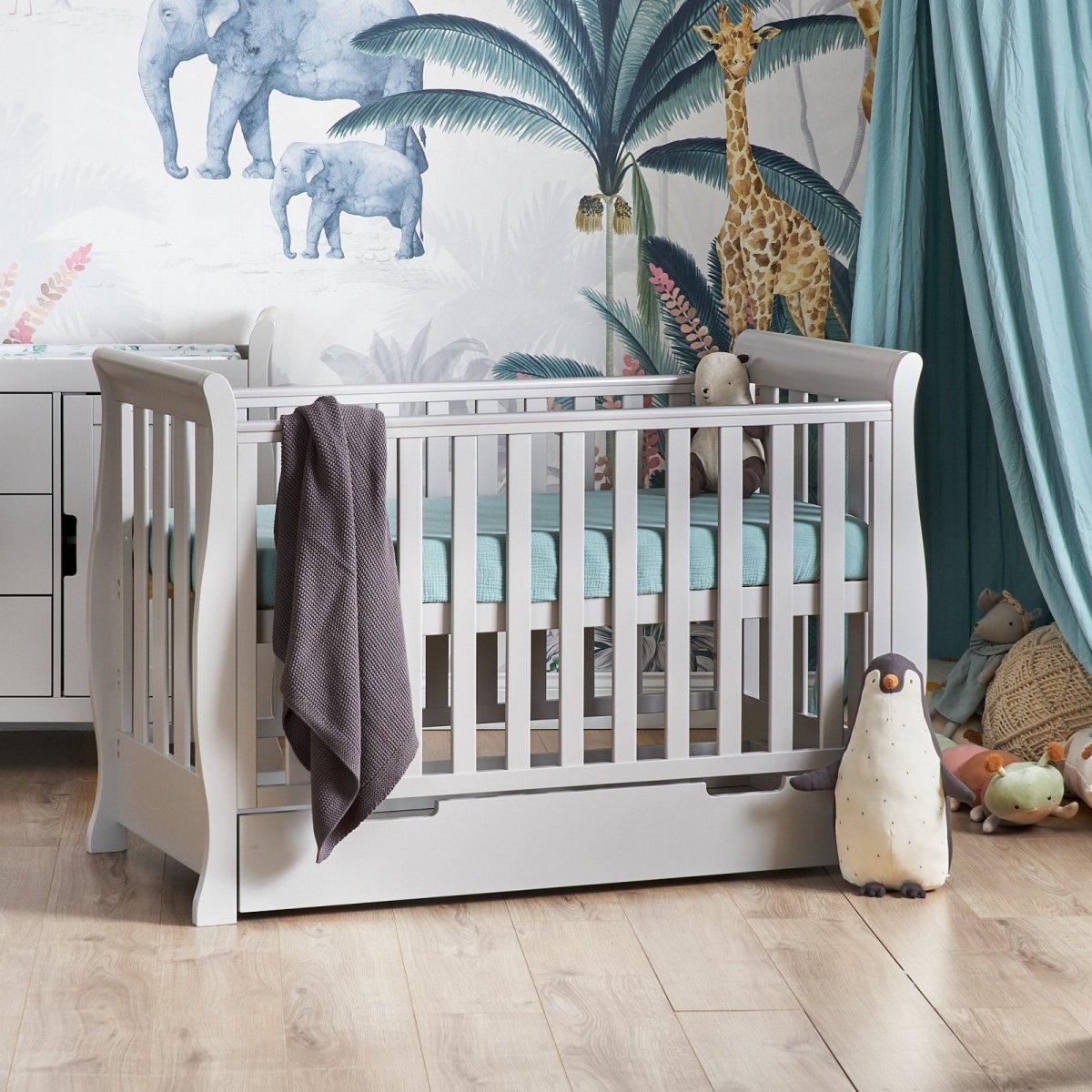 Obaby - Stamford Mini Sleigh Cot Bed with Drawer + Moisture Management Mattress - My Nursery Furniture Co